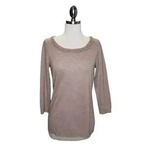 Banana Republic Women's Oatmeal Heather Poly/Wool Beaded Scoop Neck Sweater